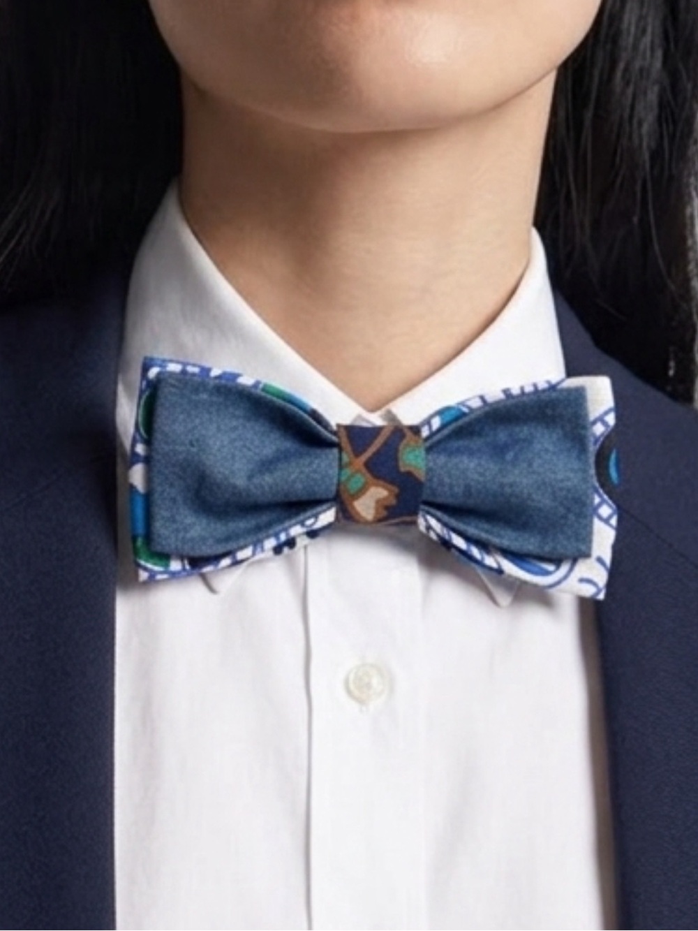Handmade Blue Patterned Silk Bow Tie - Designer Style